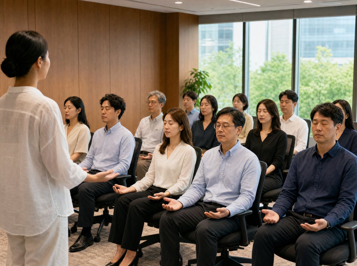 임직원들이 함께 명상하는 모습